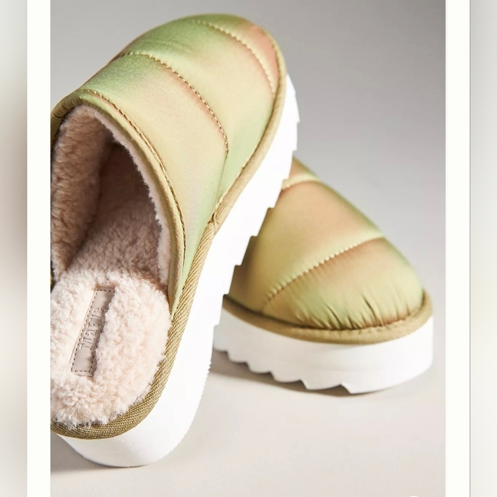 Maeve Anthropologie Puffy Platform Slide On Shoes/Slippers Green Size Small